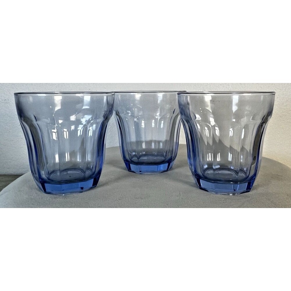 3 Pasabahce Ice Blue Baroque 3.5" Tumblers or Old Fashioned  From Turkey EUC